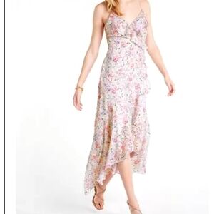 NWT EXPRESS Pastel Floral Maxi Dress Strappy & Ruffle Detail Small